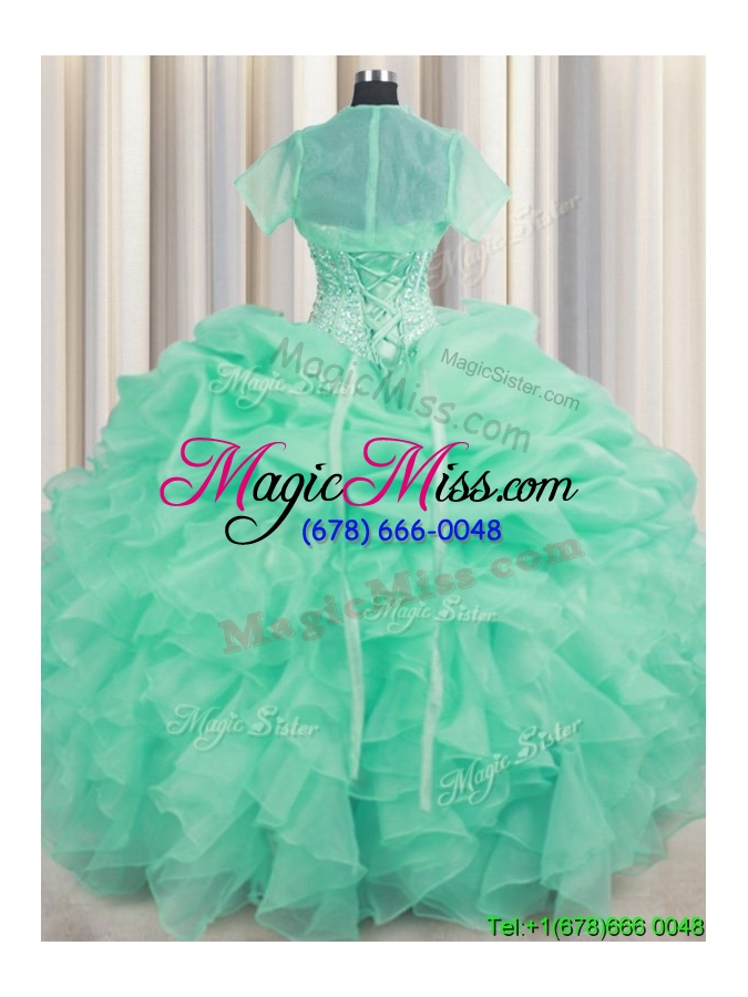 wholesale luxurious visible boning beaded bodice apple green quinceanera dress with ruffles and bubbles