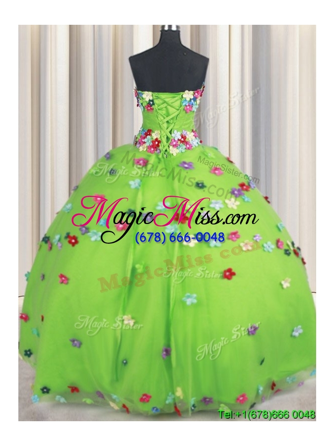 wholesale wonderful strapless spring green quinceanera dress with appliques and beading