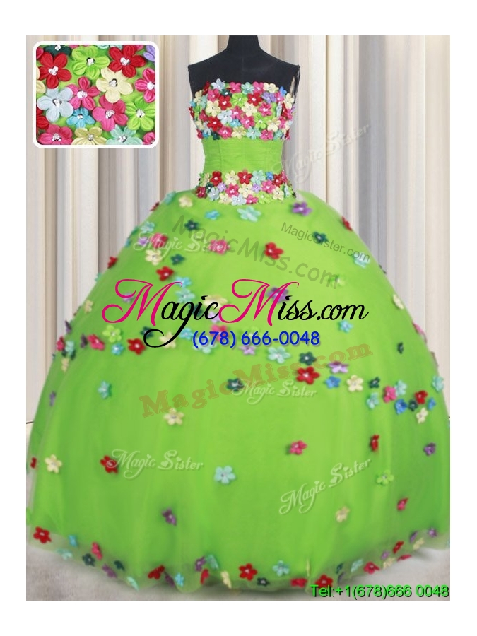 wholesale wonderful strapless spring green quinceanera dress with appliques and beading