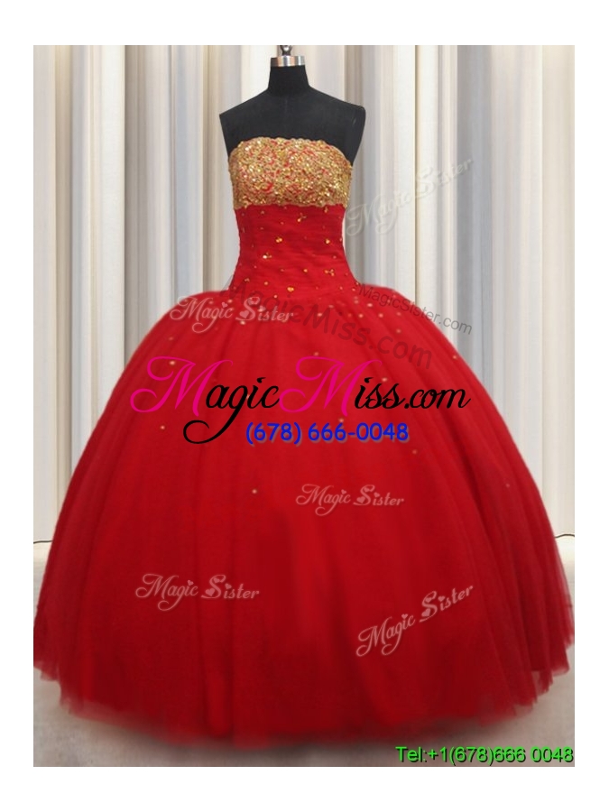 wholesale modest puffy skirt beaded strapless red quinceanera dress in tulle