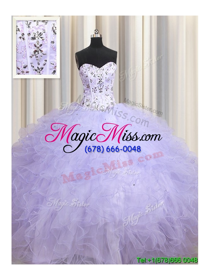 wholesale new style visible boning ruffled and beaded tulle quinceanera dress in lavender
