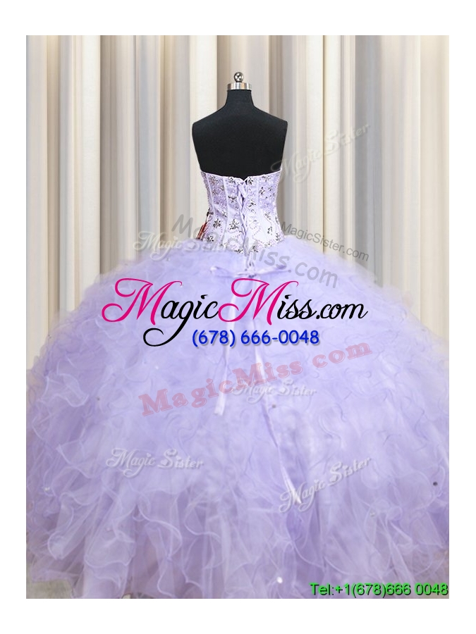 wholesale new style visible boning ruffled and beaded tulle quinceanera dress in lavender