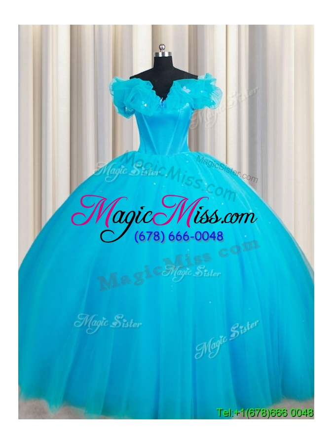wholesale hot sale off the shoulder court train quinceanera dress with handcrafted flowers