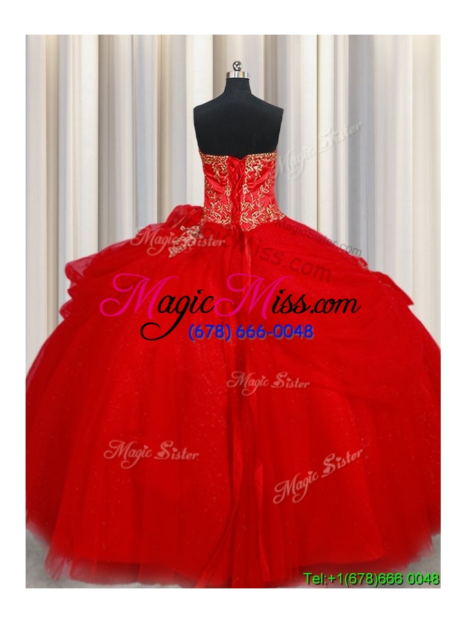wholesale pretty big puffy tulle red quinceanera dress with beading and pick ups
