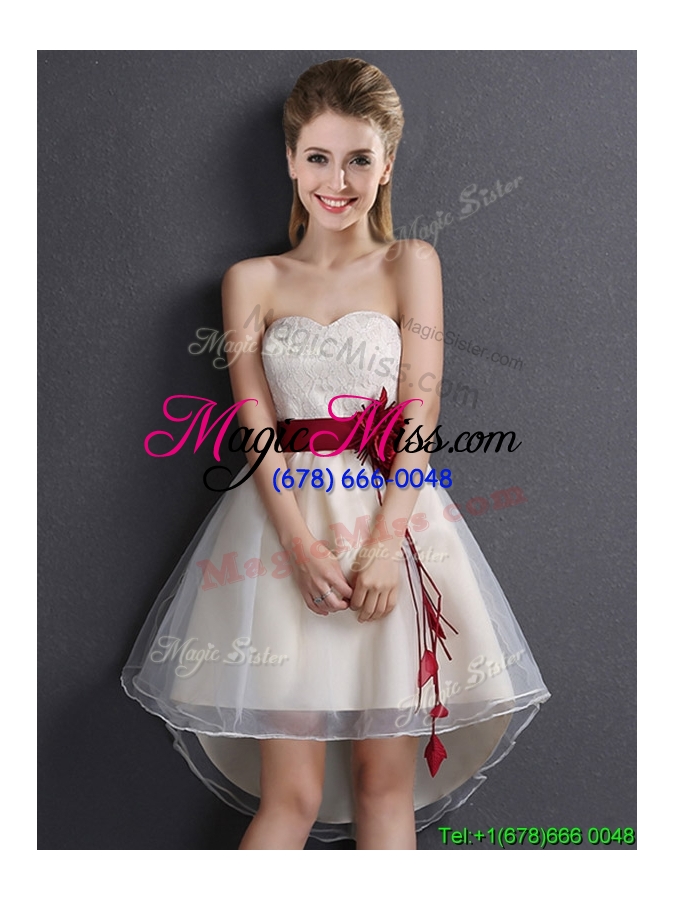 wholesale elegant organza champagne bridesmaid dress with hand made flower
