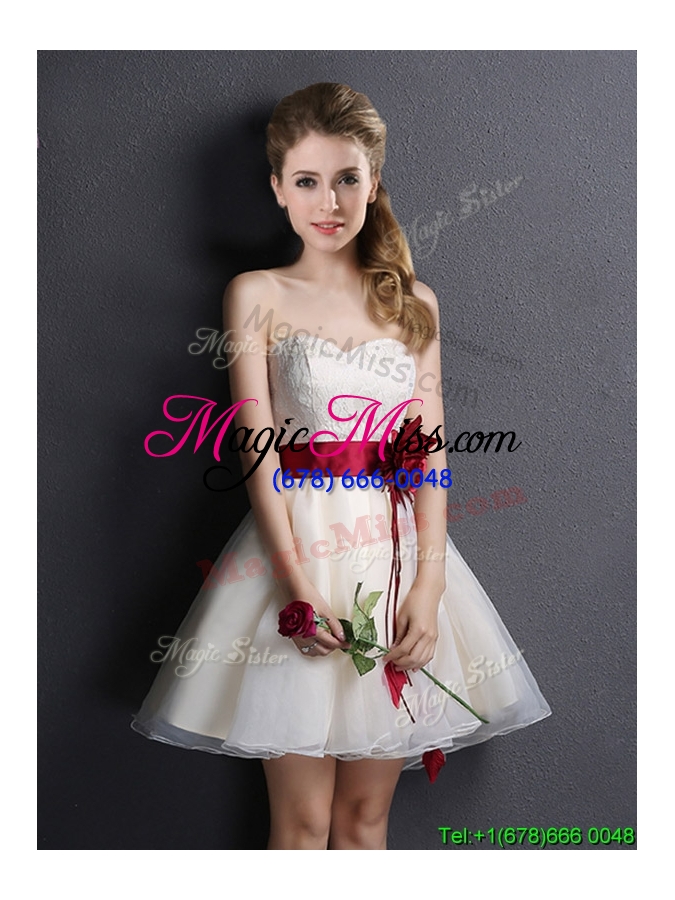 wholesale elegant organza champagne bridesmaid dress with hand made flower