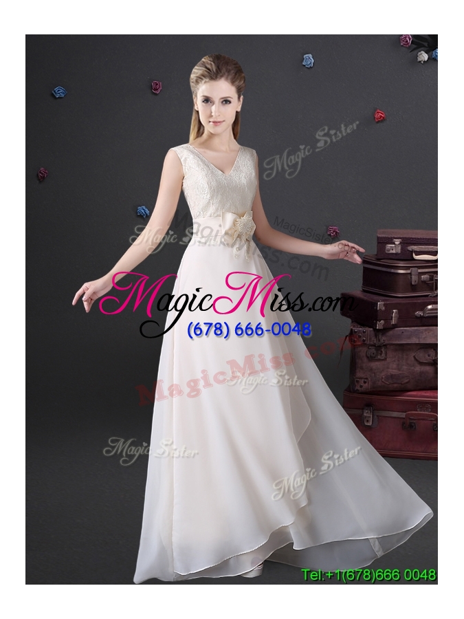 wholesale latest laced white chiffon bridesmaid dress in floor length