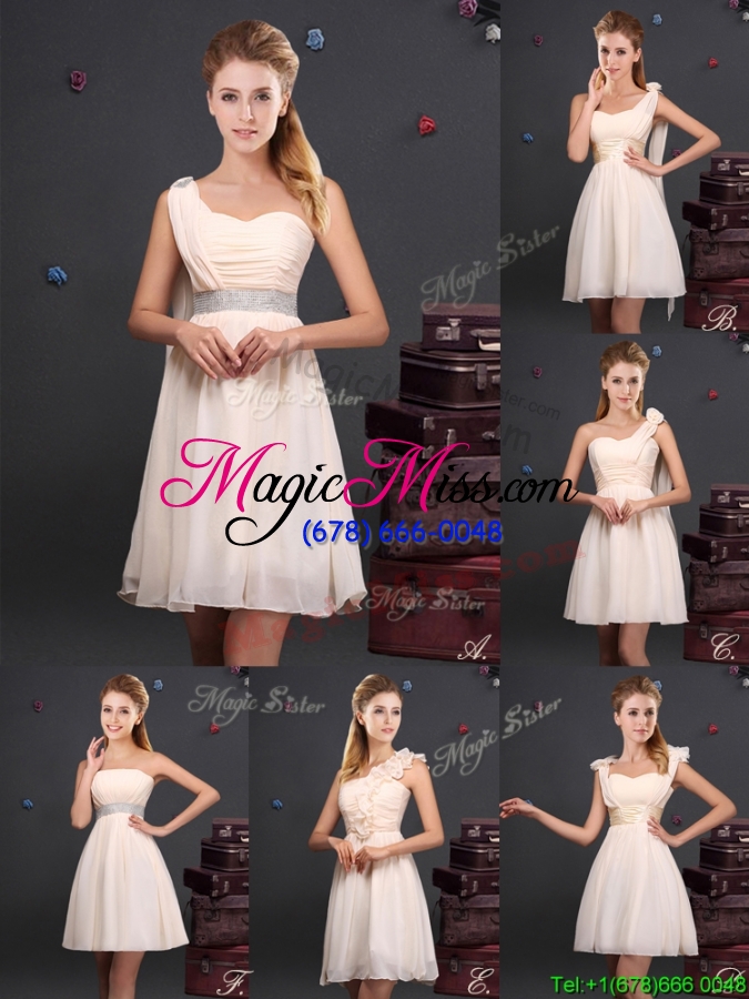 wholesale wonderful bowknot and ruched champagne prom dress with straps