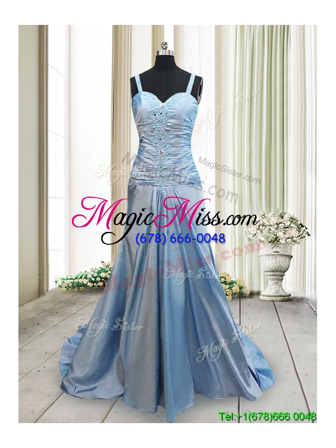 wholesale best column straps taffeta zipper up prom dress in light blue