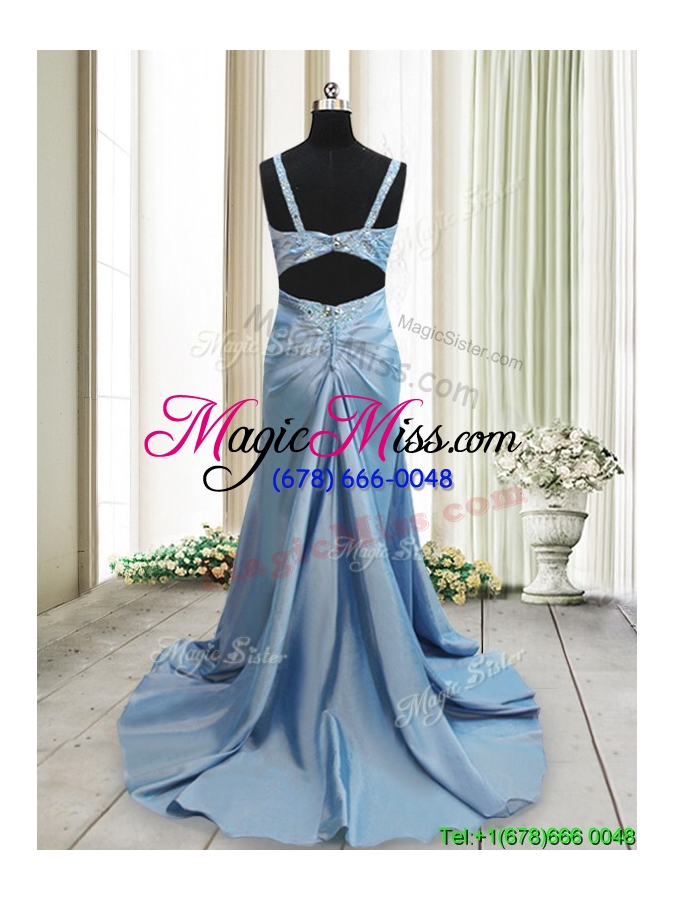 wholesale best column straps taffeta zipper up prom dress in light blue