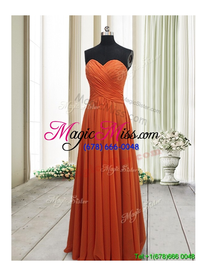 wholesale best selling empire ruched chiffon orange red prom dress in floor length