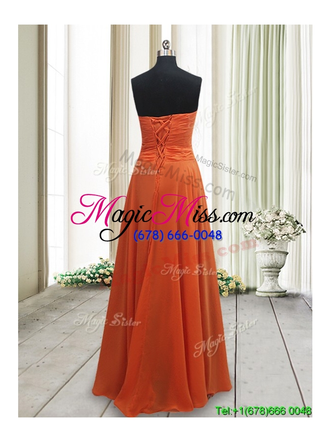 wholesale best selling empire ruched chiffon orange red prom dress in floor length