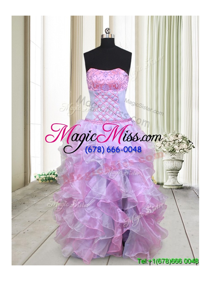 wholesale 2017 gorgeous strapless lavender and lilac organza prom dress with beading and ruffles