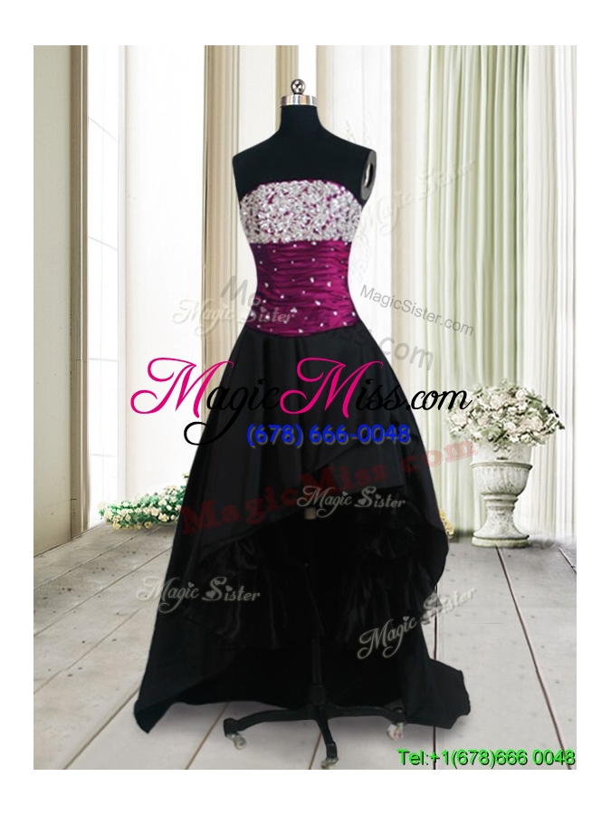 wholesale new style strapless beaded bust high low black prom dress in taffeta