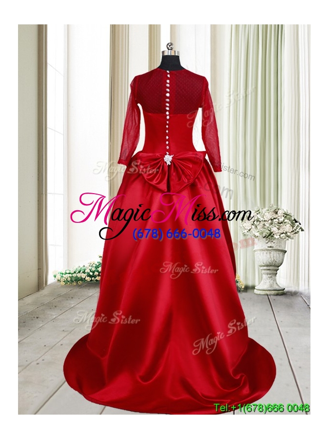wholesale best selling see through scoop high low bowknot prom dress in wine red