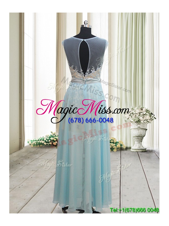 wholesale classical see through scoop short inside long outside prom dress in light blue
