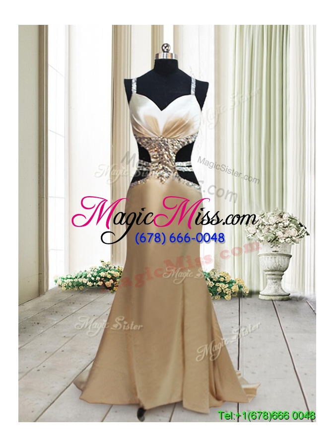 wholesale gorgeous cut out waist mermaid straps criss cross prom dress in elastic woven satin