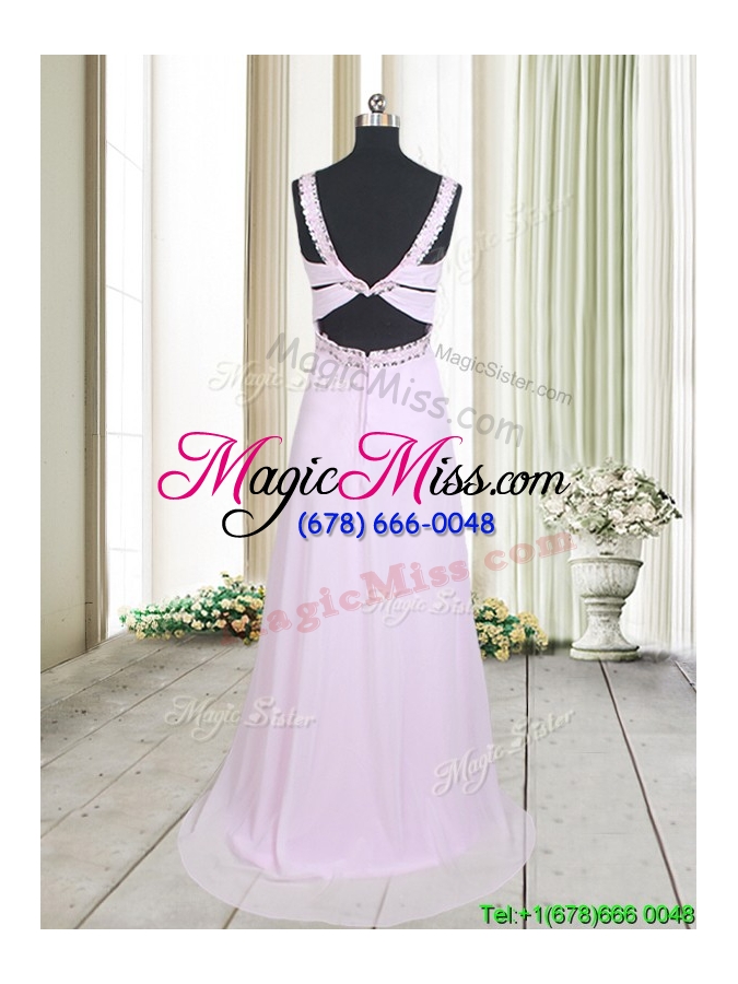 wholesale best selling beaded empire straps chiffon long prom dress in baby pink