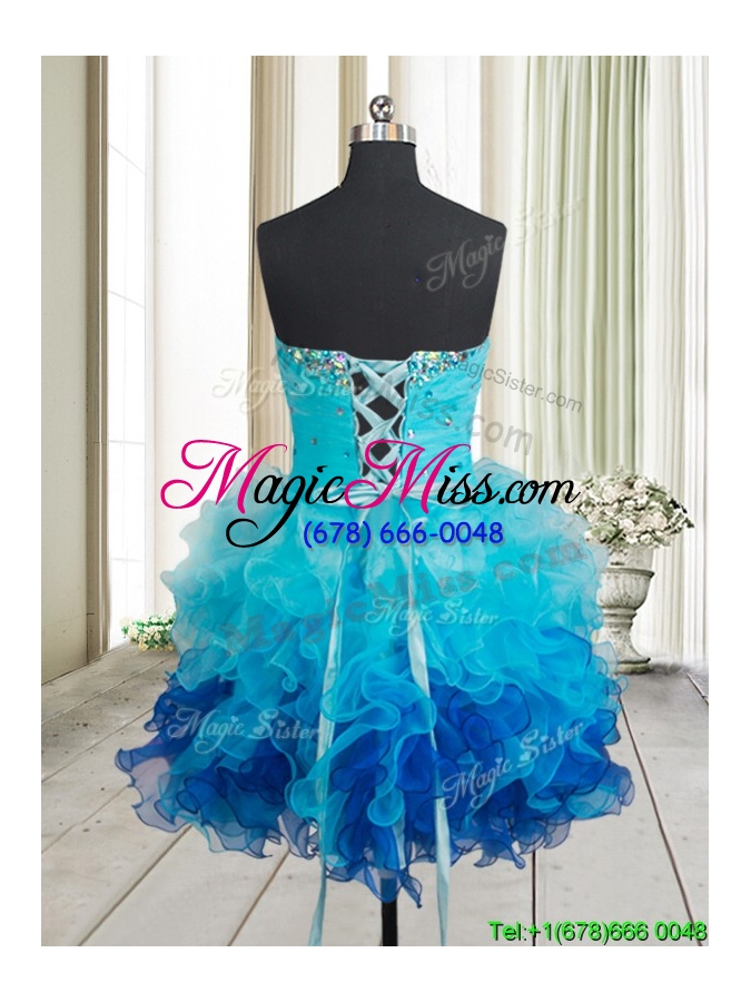 wholesale best beaded and ruffled organza short prom dress in gradient color