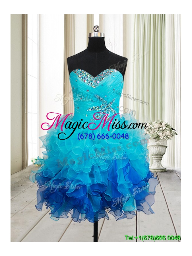 wholesale best beaded and ruffled organza short prom dress in gradient color