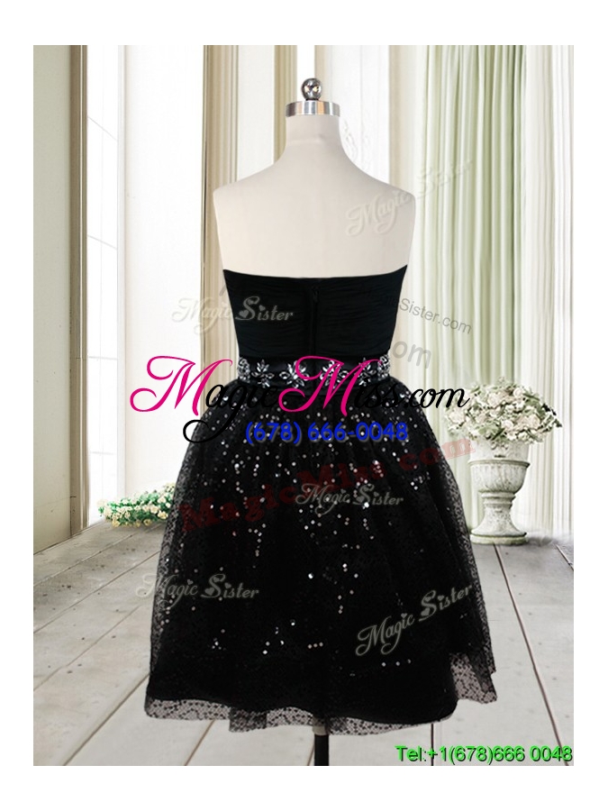 wholesale latest strapless beaded decorated waist tulle short prom dress in black