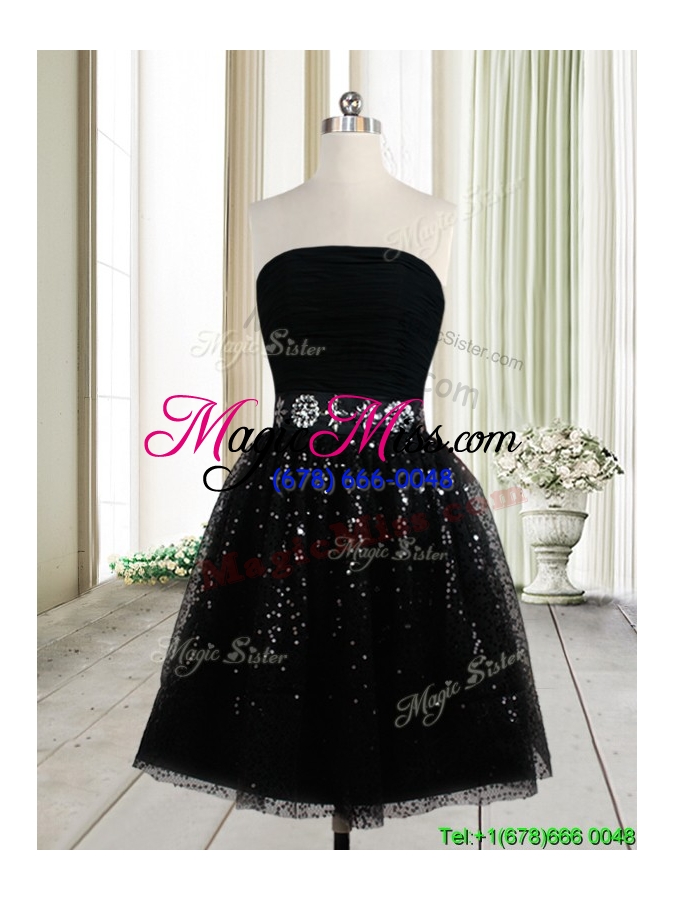 wholesale latest strapless beaded decorated waist tulle short prom dress in black