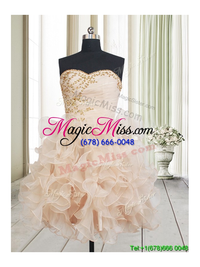 wholesale new arrivals sweetheart champagne short prom dress with beading and ruffles