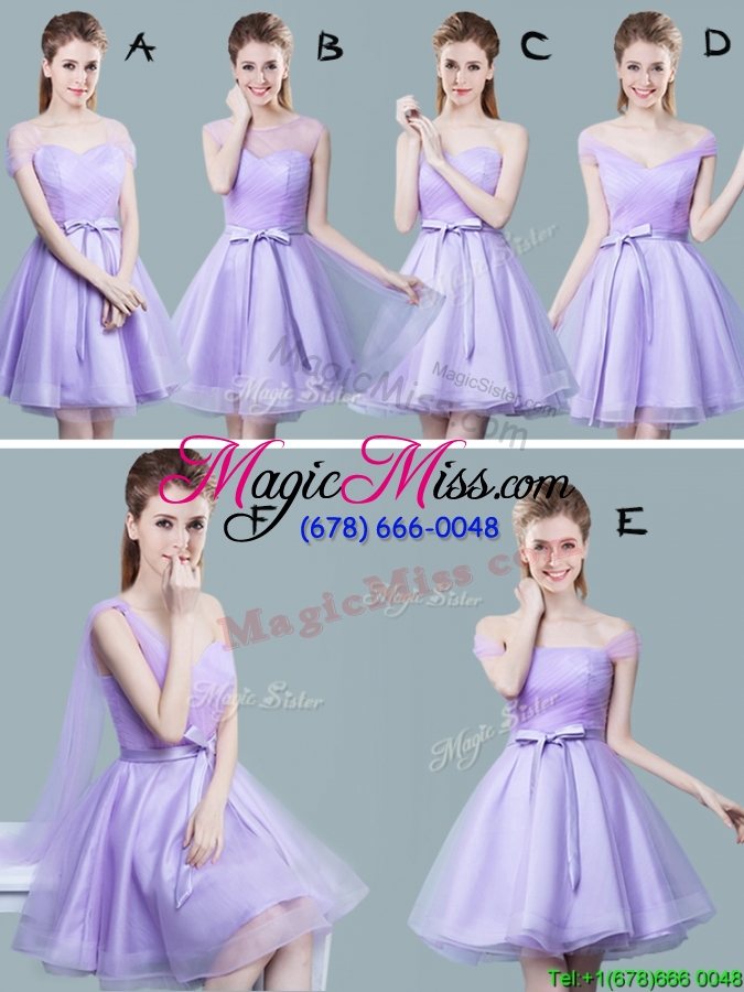 wholesale low price lavender short bridesmaid dress with off the shoulder