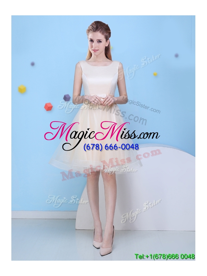 wholesale beautiful mini length scoop bowknot bridesmaid dress in champagne