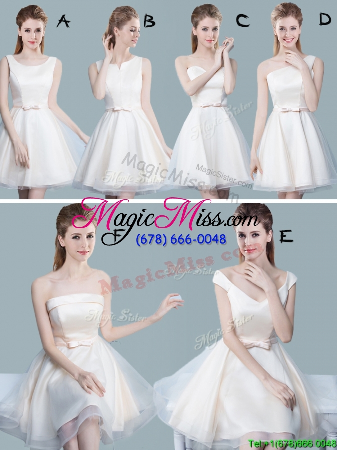 wholesale sweet one shoulder bowknot tulle bridesmaid dress in off white