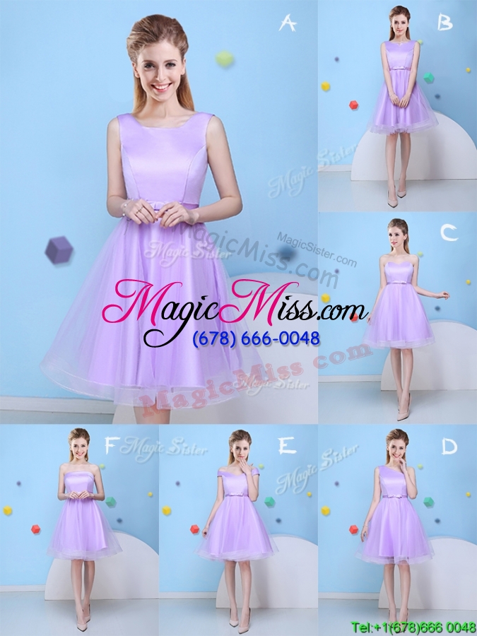 wholesale pretty strapless bowknot lavender bridesmaid dress with lace up