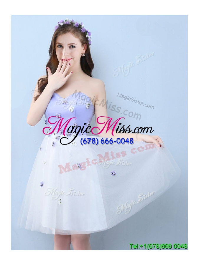 wholesale new style applique tulle short bridesmaid dress in white and lavender