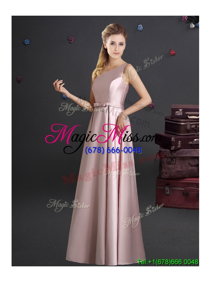 wholesale hot sale empire bowknot long bridesmaid dress in elastic woven satin