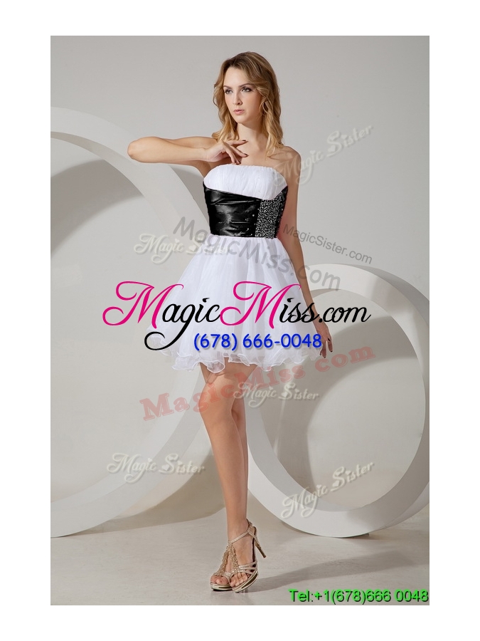 wholesale luxurious beaded white and black short bridesmaid dress in organza