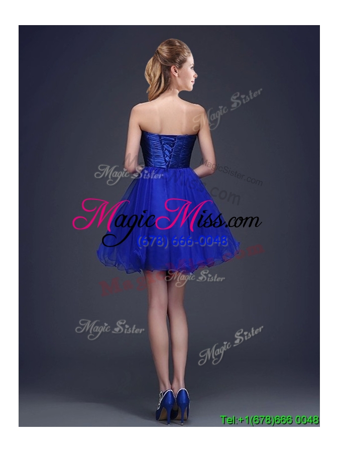 wholesale romantic strapless beaded organza short prom dress in royal blue