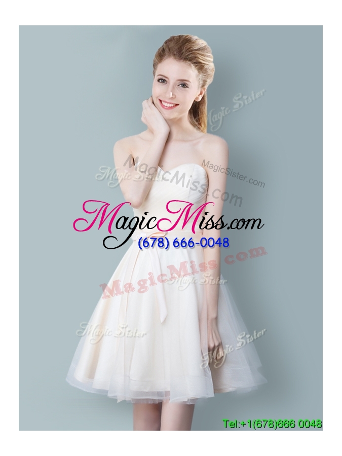 wholesale elegant empire champagne prom dress with bowknot and ruching