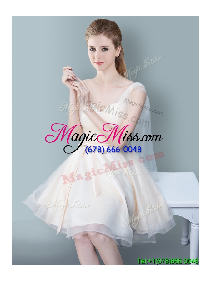 wholesale elegant empire champagne prom dress with bowknot and ruching