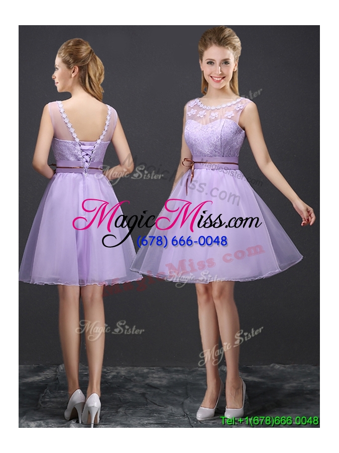 wholesale pretty a line belted lavender prom dress in organza