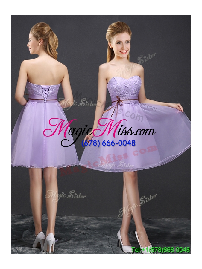 wholesale pretty a line belted lavender prom dress in organza