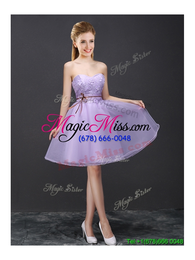 wholesale exclusive belted and applique lavender prom dress with lace up