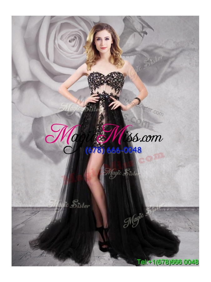 wholesale elegant tulle black detachable prom dress with appliques and beading