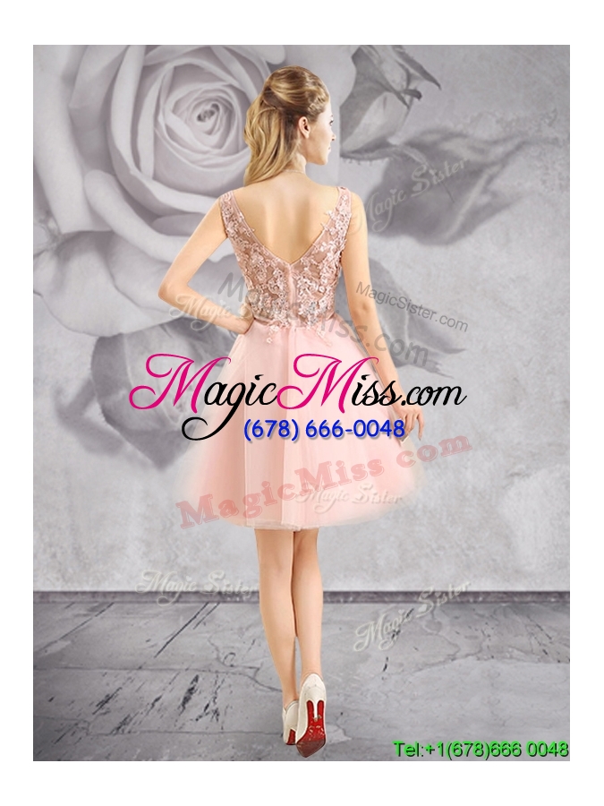 wholesale hot sale v neck applique short prom dress in baby pink