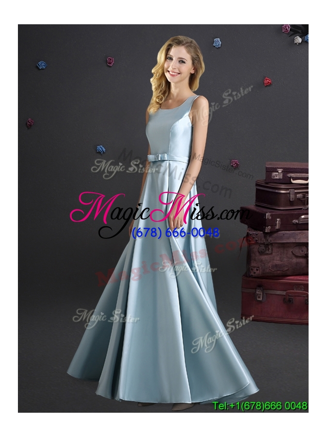 wholesale 2017 best selling elastic woven satin long dama dress in light blue