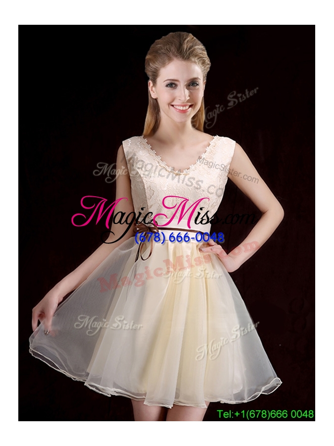 wholesale 2017 lovely belted organza short prom dress in champagne