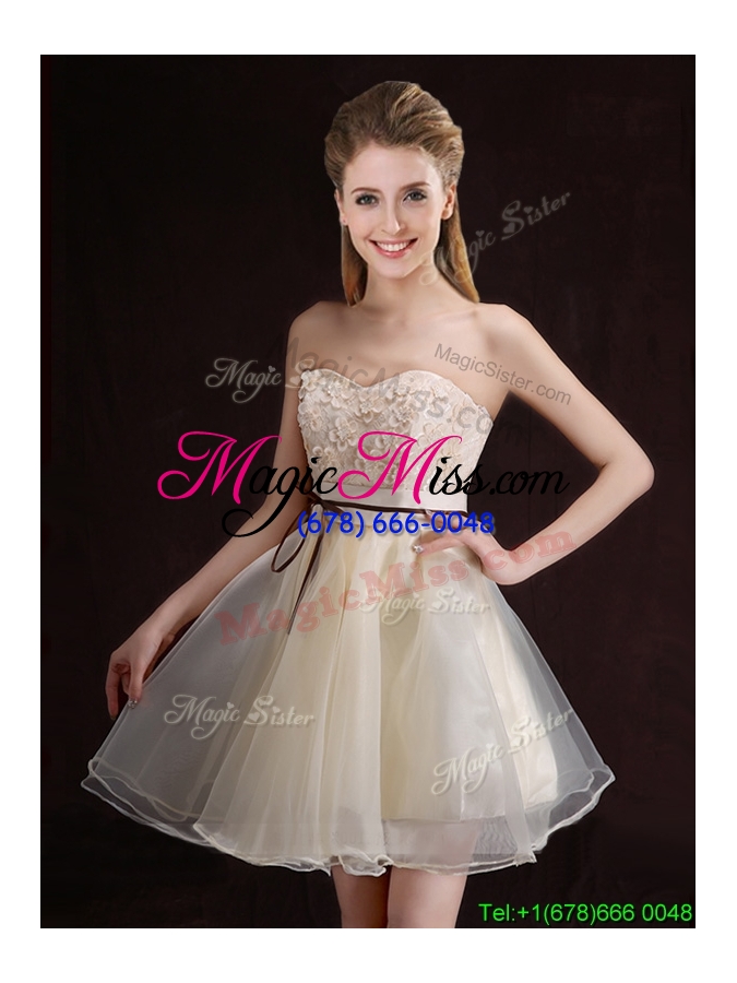 wholesale 2017 lovely belted organza short prom dress in champagne