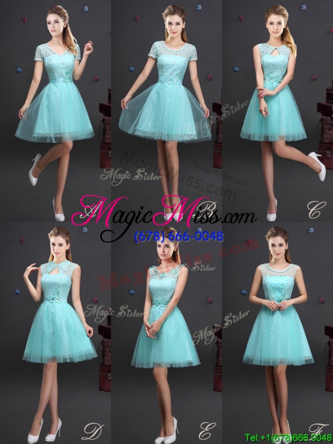 wholesale latest v neck laced and applique prom dress in aquamarine