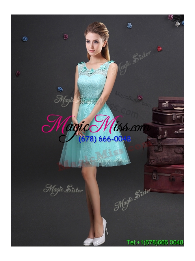 wholesale best selling applique and laced belted aquamarine prom dress