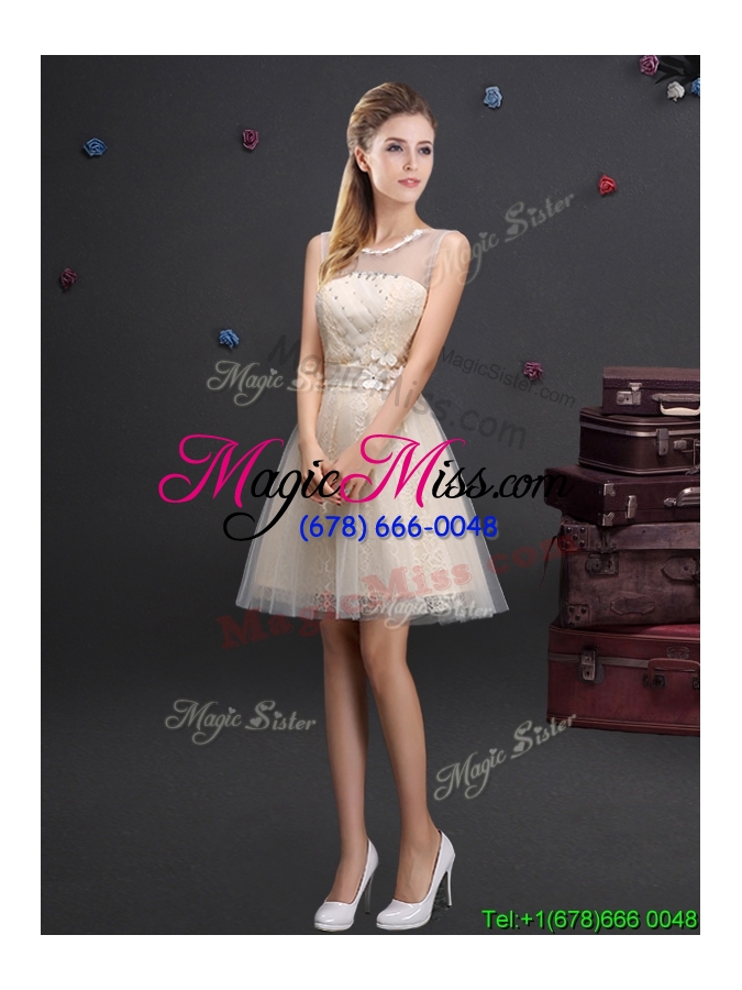 wholesale 2017 sweet see through applique top prom dress in champagne