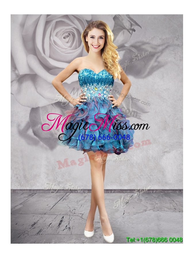 wholesale cheap beaded and ruffled organza prom dress in two tone