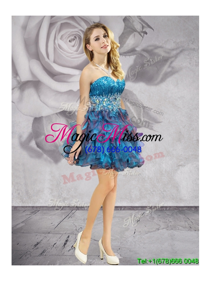 wholesale cheap beaded and ruffled organza prom dress in two tone